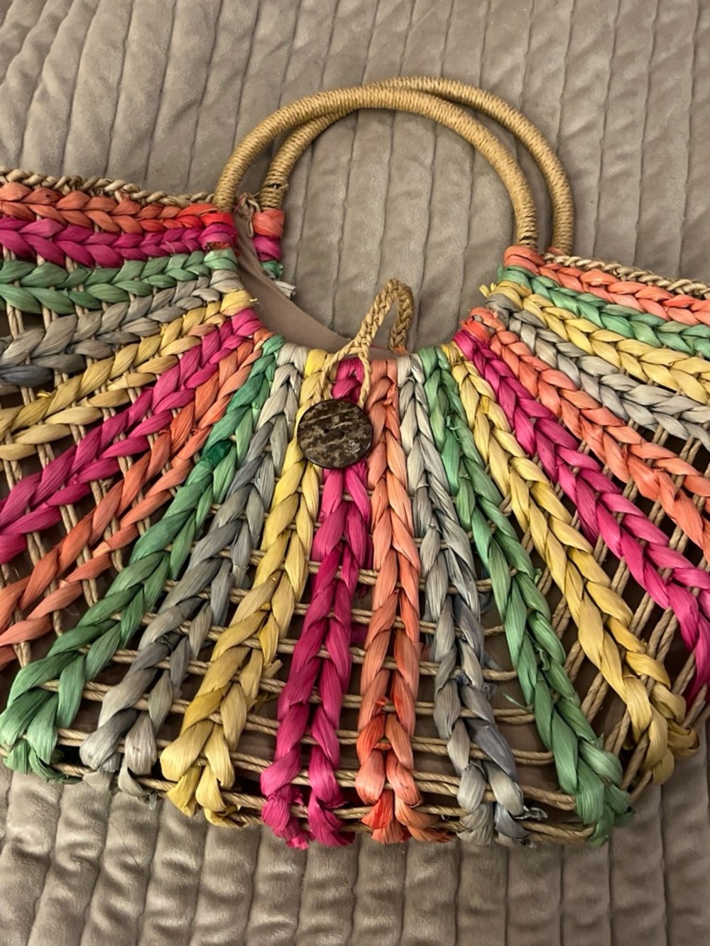 Straw Studios Multicolor Woven Straw Tote Bag with Round Handles